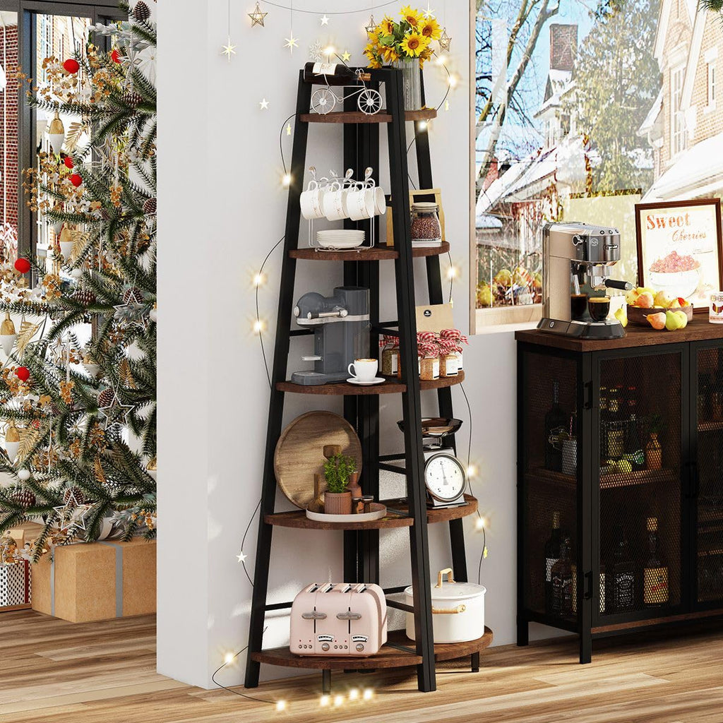 5-Tier Black Metal Wood Corner Bookshelf X895