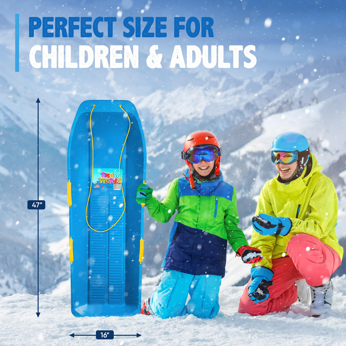 47.5" High-Density Plastic Toboggan Sled with Handles and Pull Rope G29780