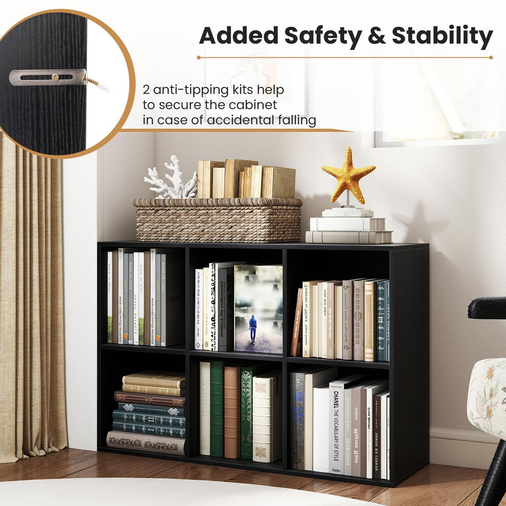 Black 6-Cube 3-Tier Bookcase P4270