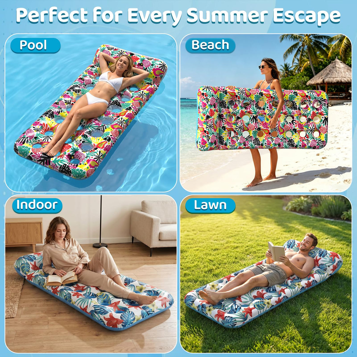 4 Pack Oversized Inflatable Pool Floats with Headrest G887197