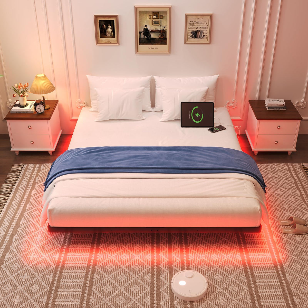 Full Size Metal Floating Bed Frame with LED Lights K942