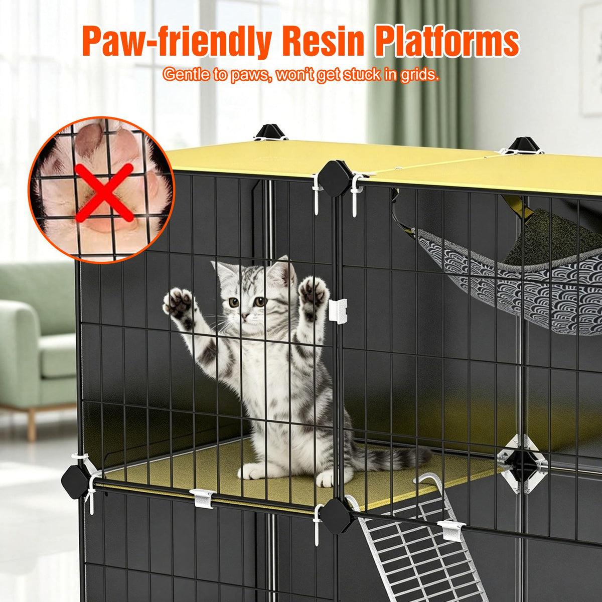 3-Tier Cat Cage with Litter Box, Hammock & Ladders H419