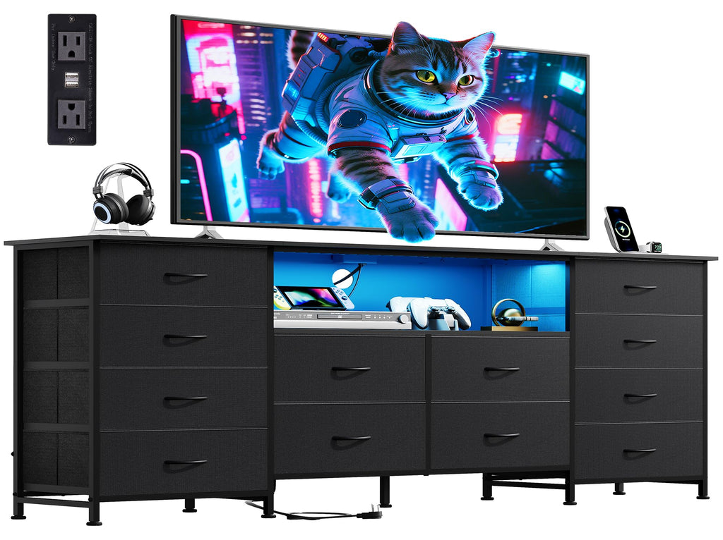 Black 12 Drawer LED Dresser TV Stand N686
