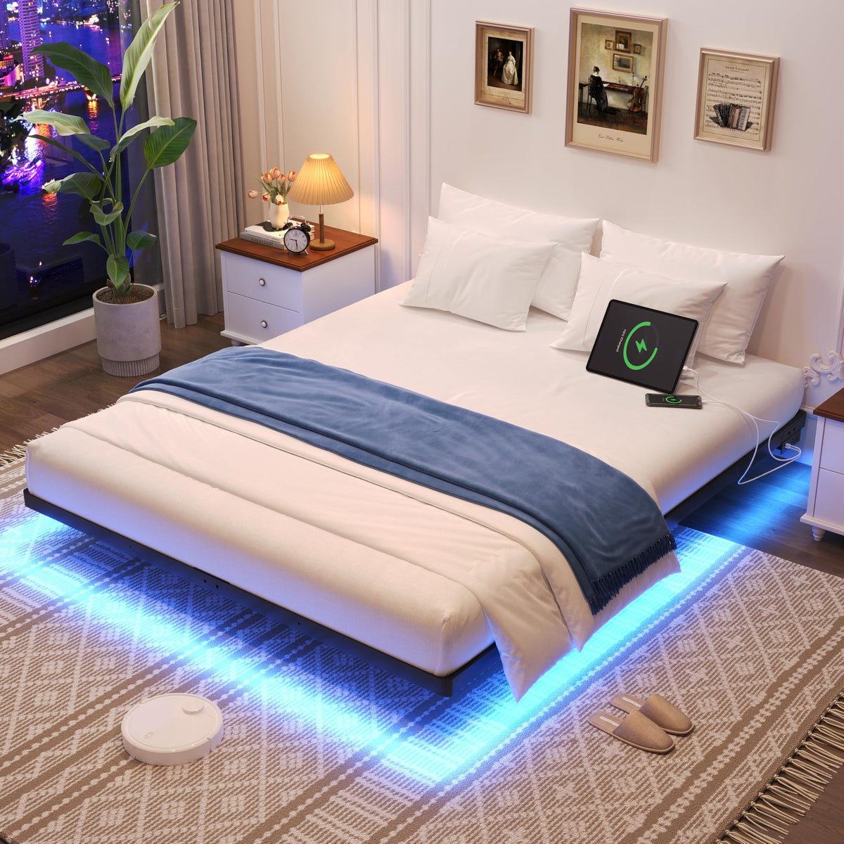 Full Size Metal Floating Bed Frame with LED Lights K942