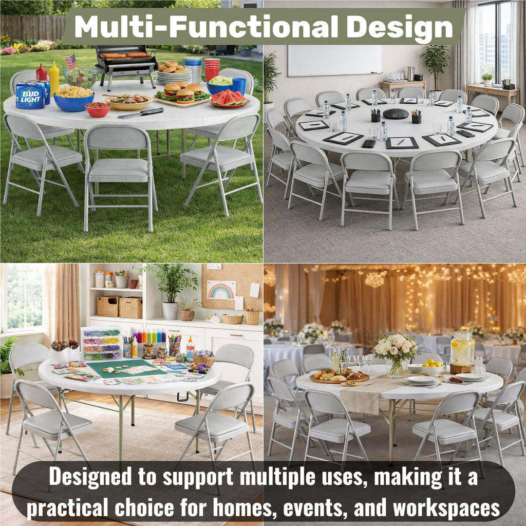 6 Ft Round Bi-Fold Folding Table with 10 Chairs N64008