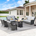 5 Piece Wicker Sofa Set with Fire Pit Table A5715