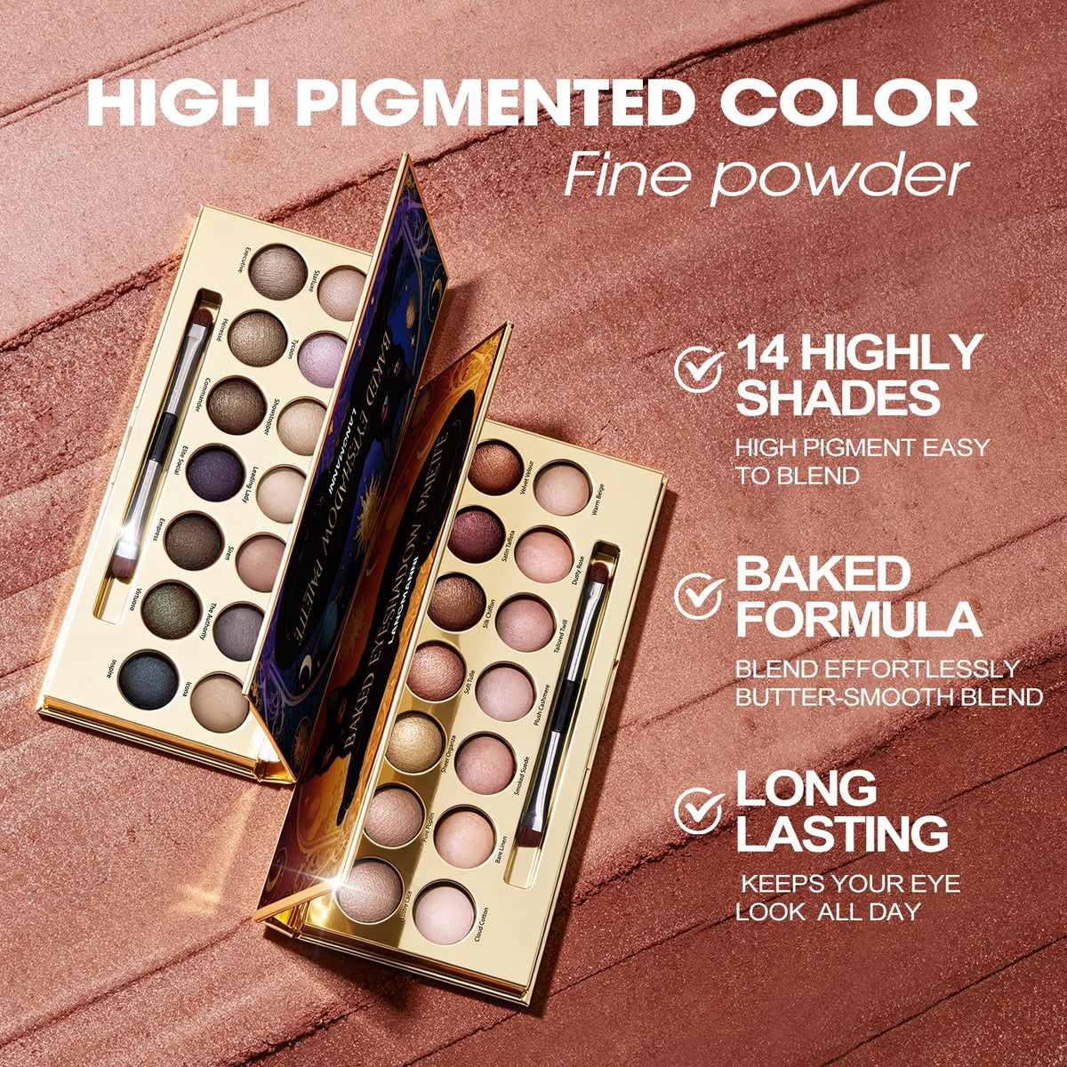 14 Color Cool Toned Baked Eyeshadow Palette S55681