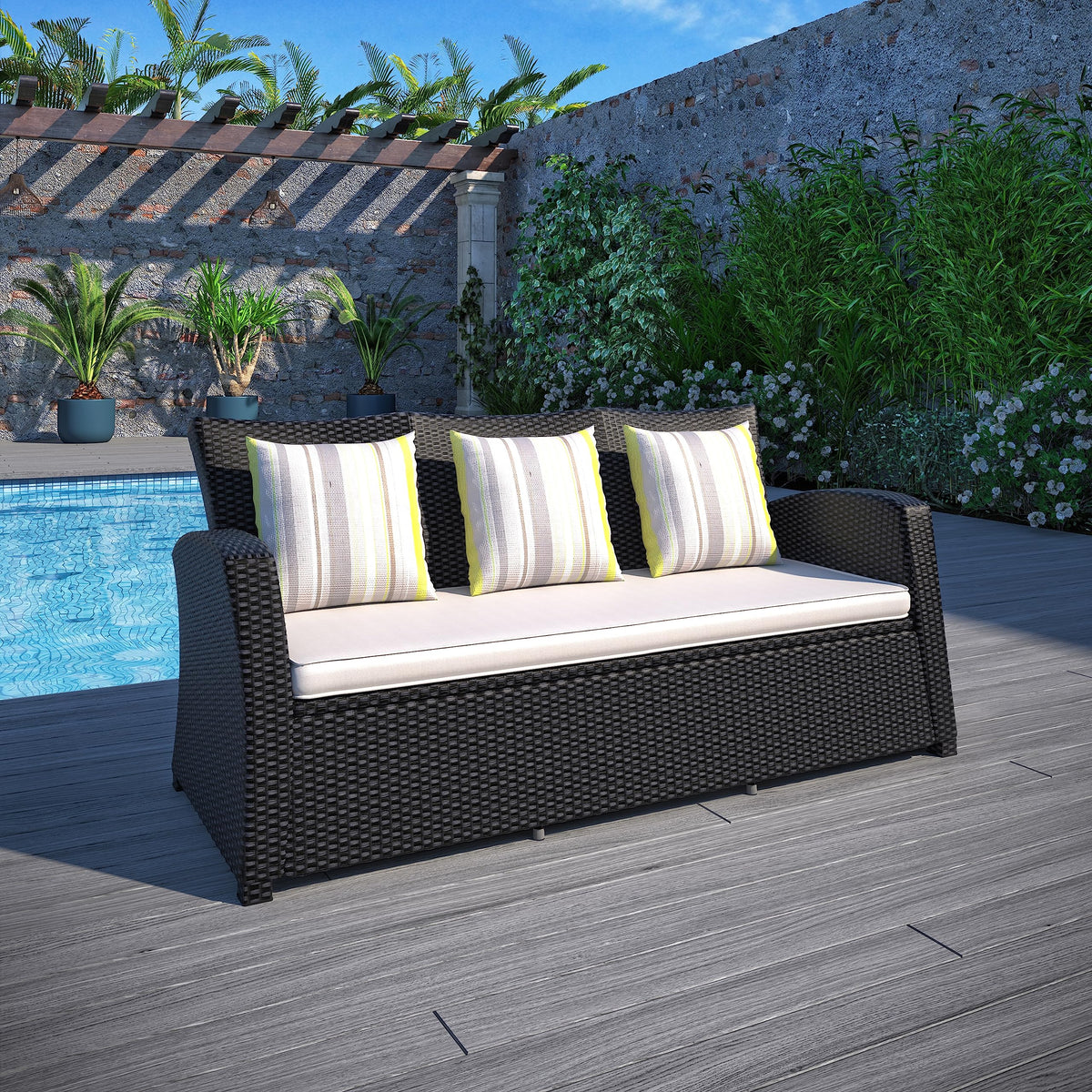 Light Grey Cushions Wicker 1-Piece Patio Sofa L743